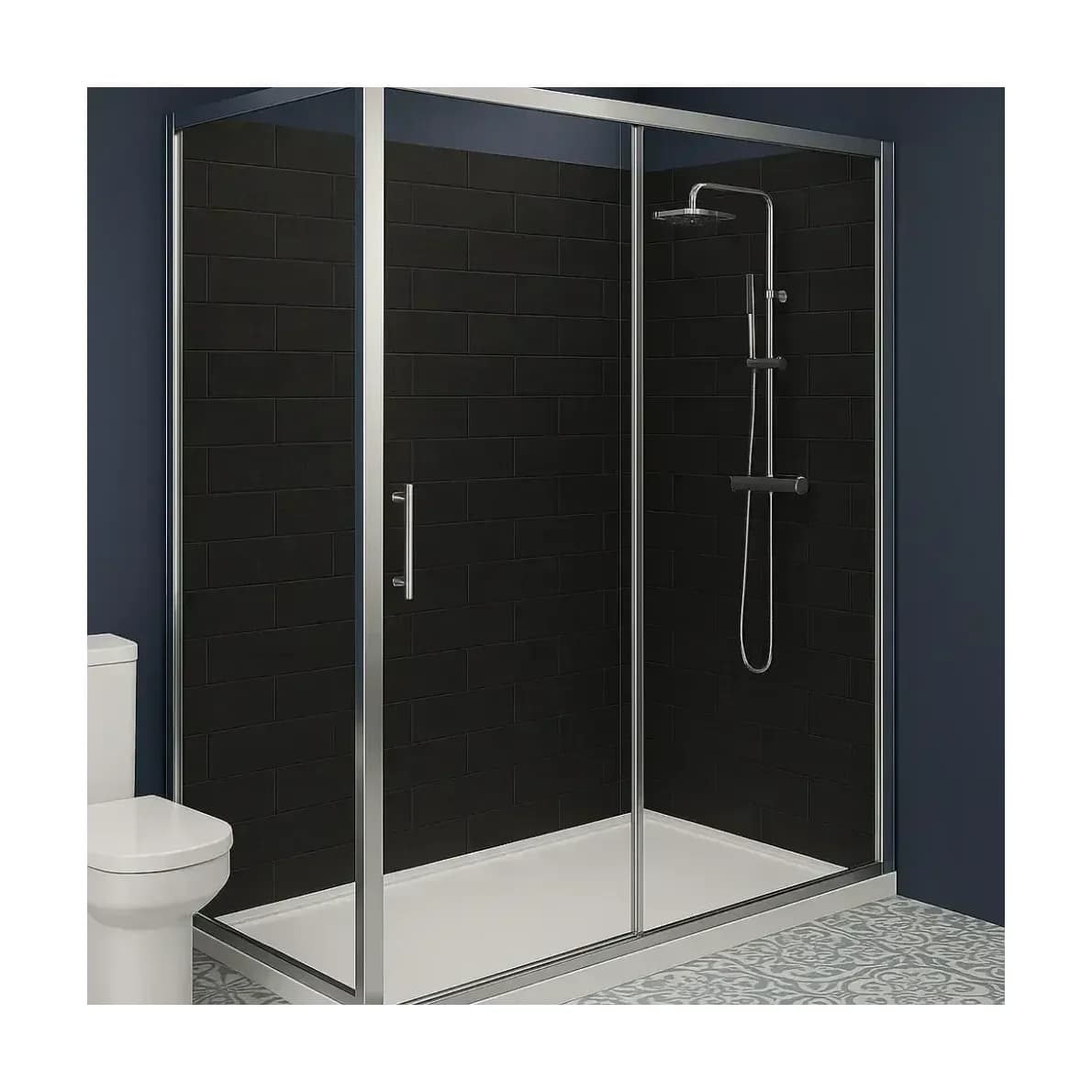 1400mm 6mm Sliding Door. 850mm Height, 6mm Toughened Safety Glass Screen Chrome Easy Clean Enclosure