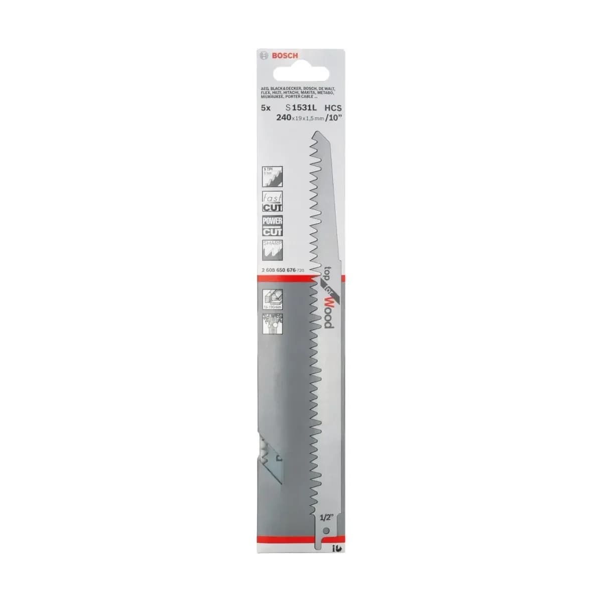 Bosch S1531L Reciprocating Saw Blade for Wood, 240mm, Pack of 5
