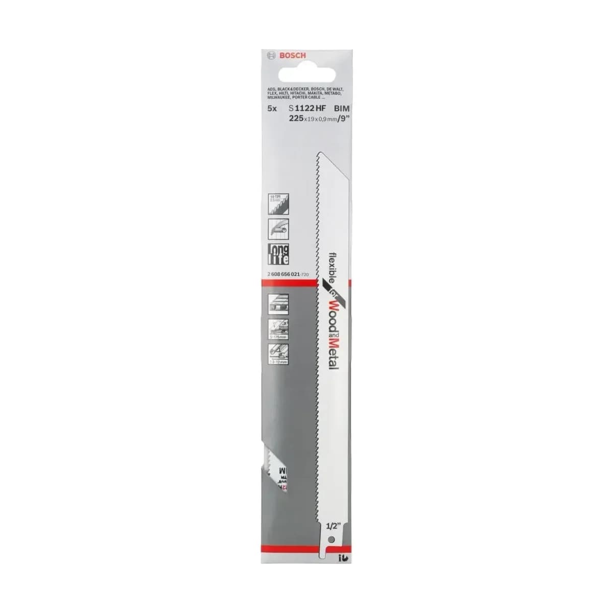Bosch S1122HF Flexible Reciprocating Saw Blades, 225mm, 5-Pack, Wood & Metal