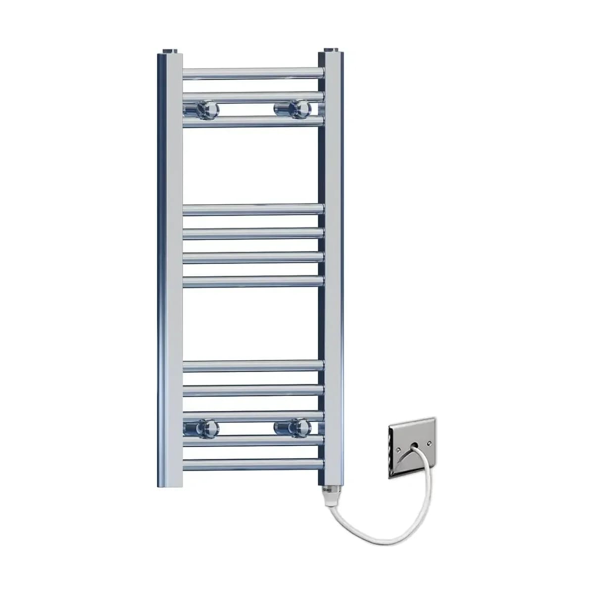 300 x 700mm Flat Chrome Electric Pre-Filled Heated Towel Rail Radiator for Bathroom Designer Standard Element