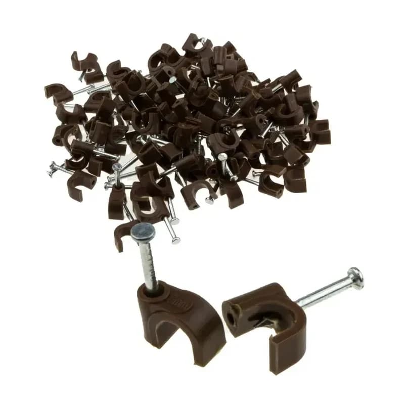 6mm Round Cable Clips Brown