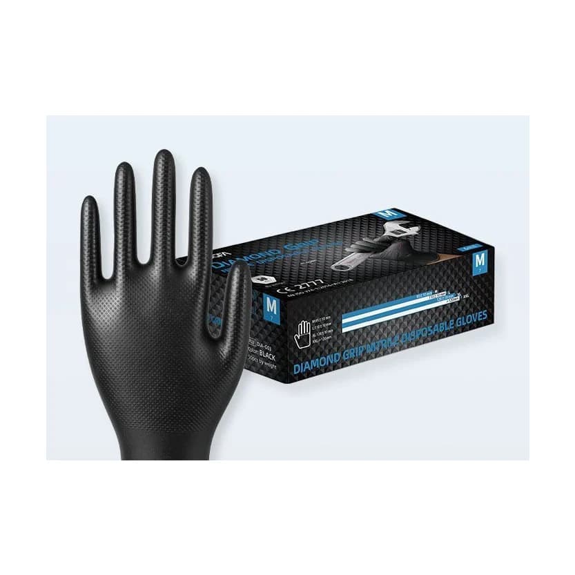 Diamond Textured Nitrile Gloves - Black