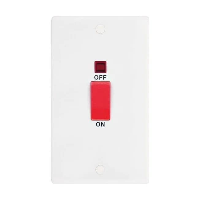 SSL518 45 Amp DP Switch with Neon 2 Gang Plate – Red Rocker