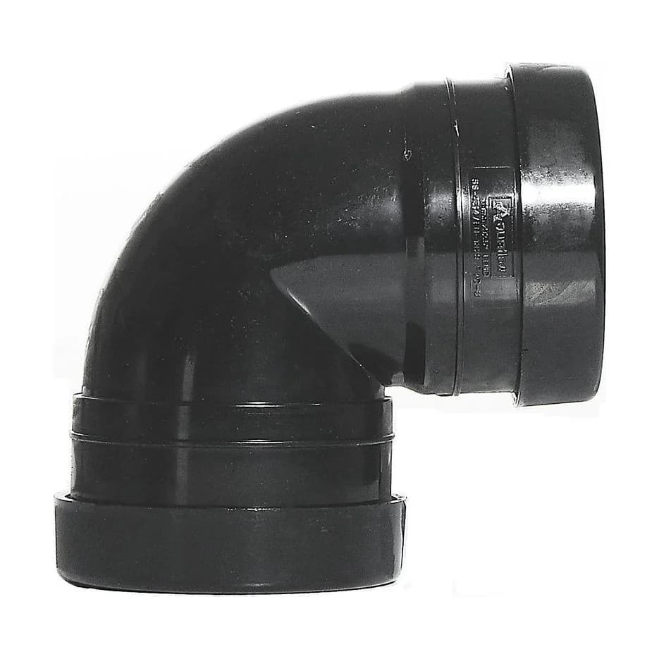 Aquaflow 110mm Push Fit Soil 90 Knuckle Bend Double Socket Black