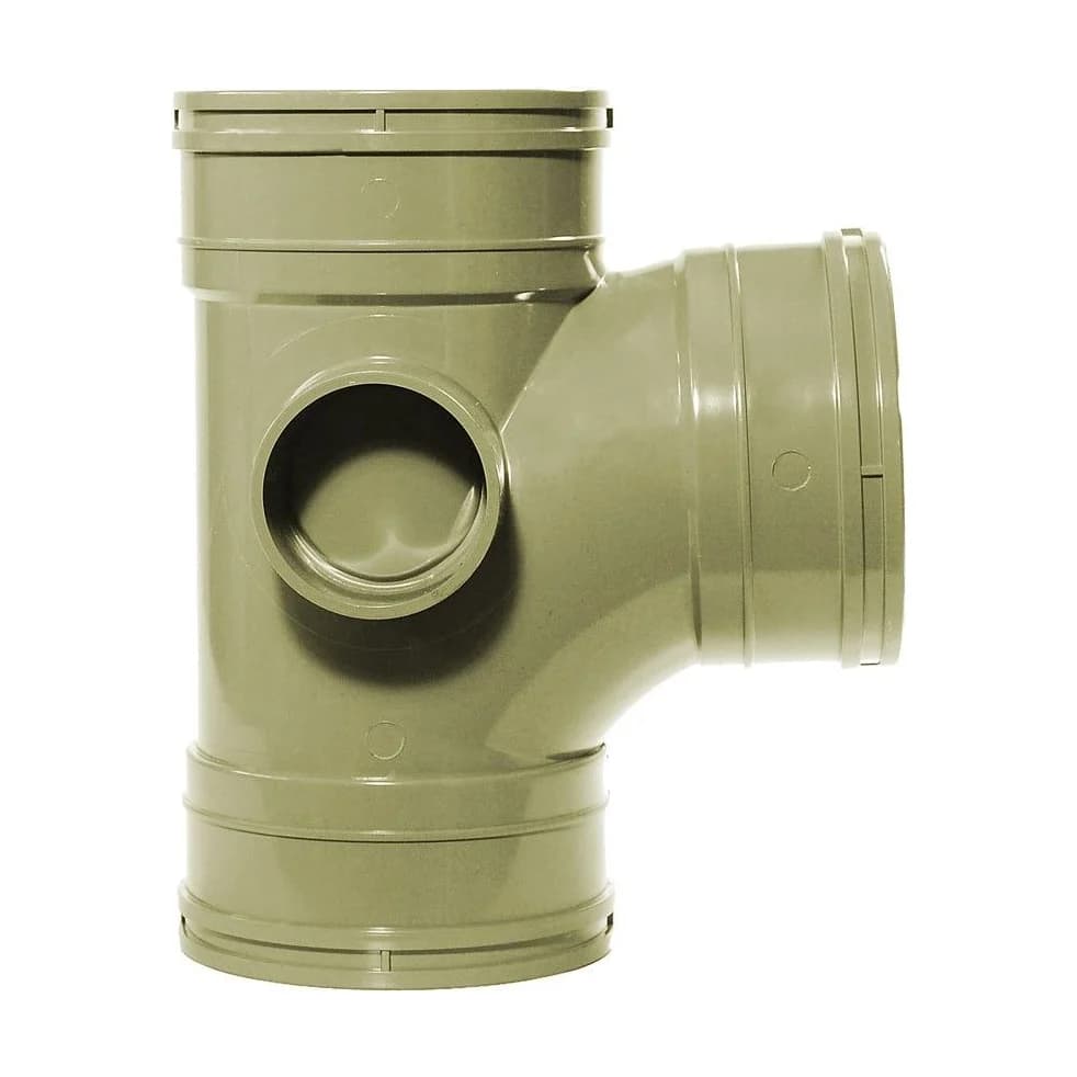 Aquaflow 110mm Solvent Soil Branch 92 Triple Socket Olive Grey 50mm Boss