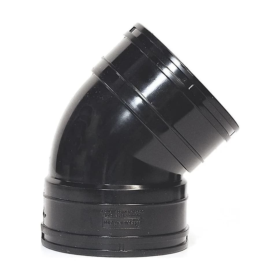 Aquaflow 110mm Solvent Soil Bend 45 Double Socket Black
