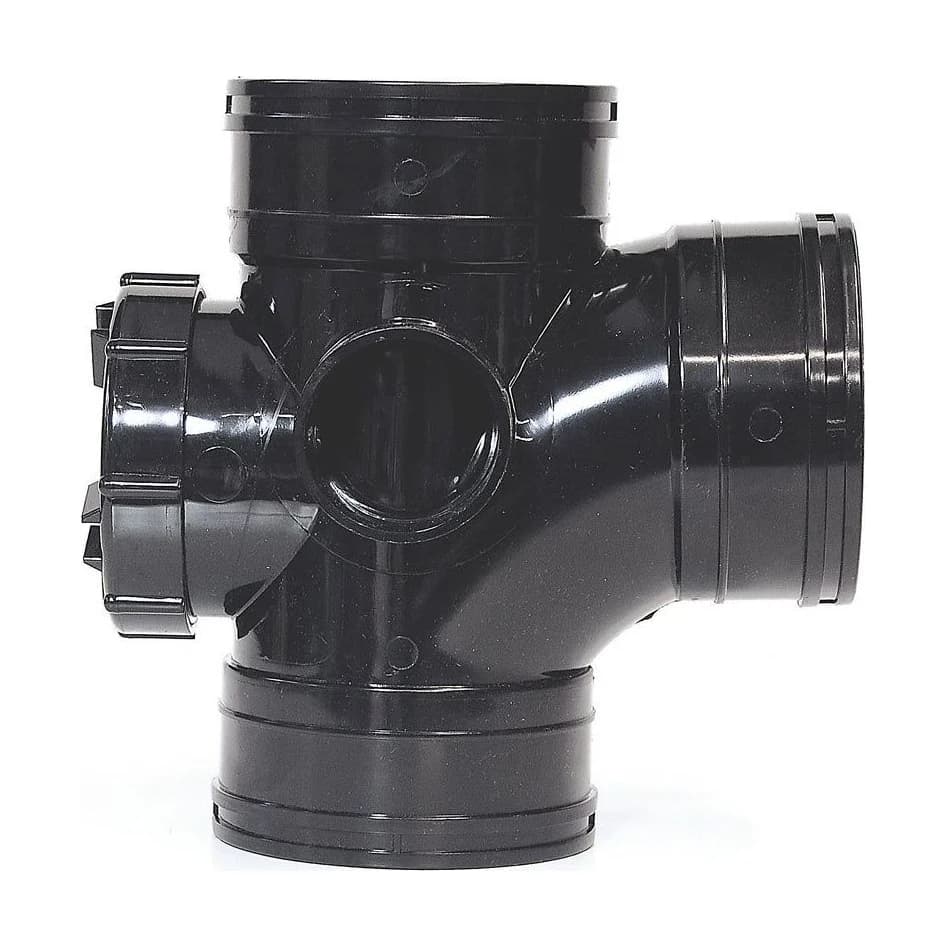 Aquaflow 110mm Solvent Soil Access Door Branch Triple Socket Black 50mm Boss