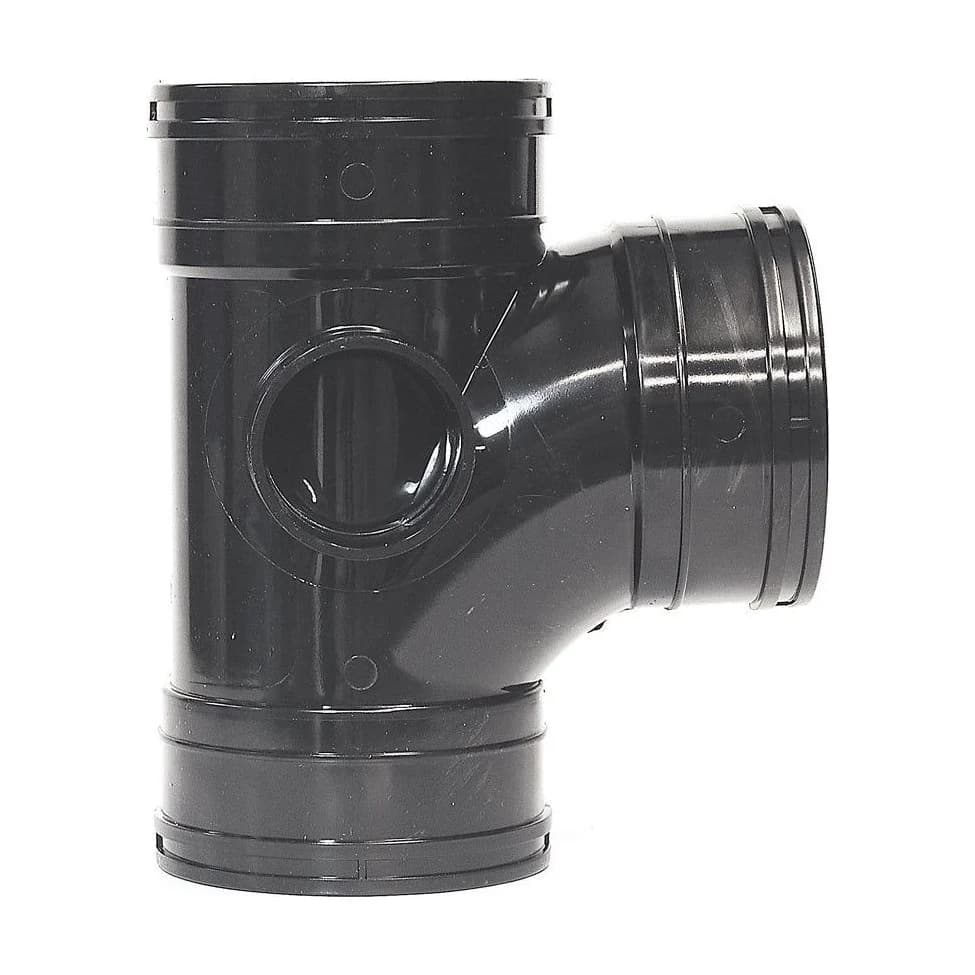 Aquaflow 110mm Solvent Soil Branch 92 Triple Socket Black 50mm Boss