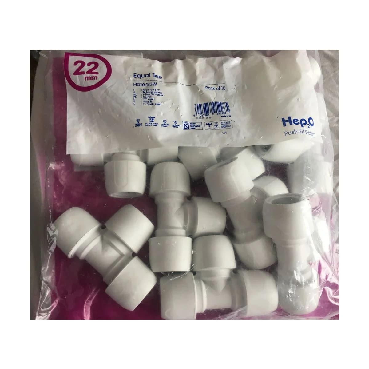 22mm HE2O Equal Tee HD10/22W