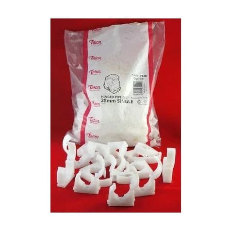 Talon Hinged Pipe Clip White 28mm Pack Of 50