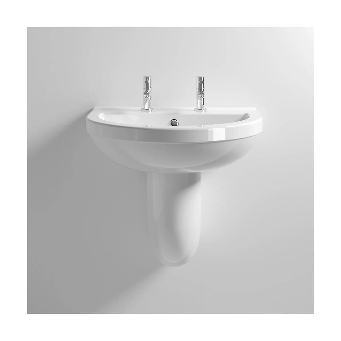 Milton 550 x 445 Wall Hung Basin with Semi Pedestal (2 Tap Hole)