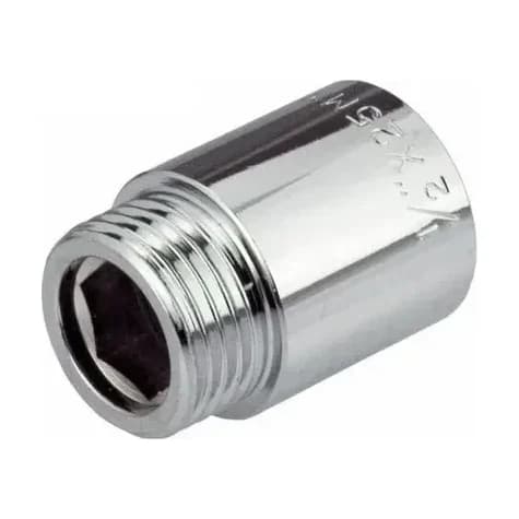 Invena 10mm x 1/2 Inch Pipe Thread Extension Female x Male Chrome Brass Invena 10mm x 1/2 Inch Pipe Thread Extension Female x Male Chrome Brass